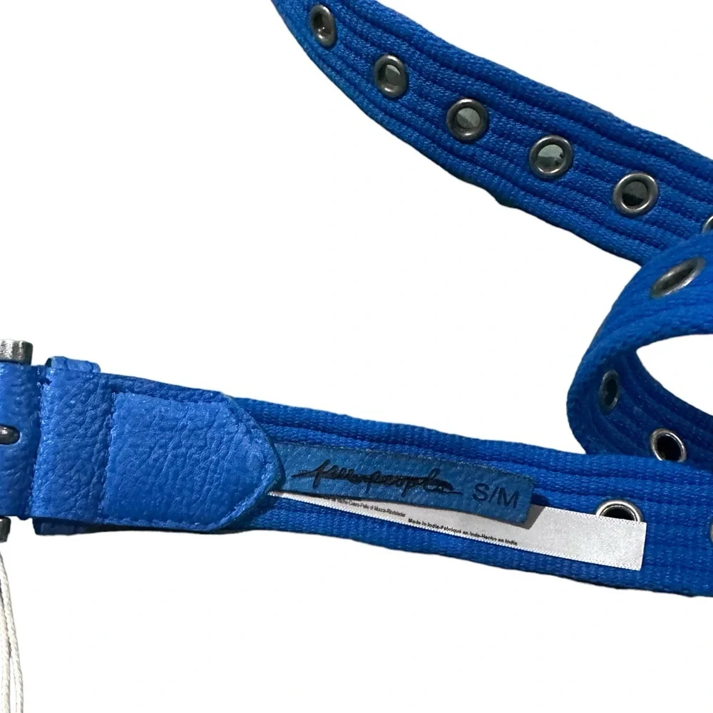 NWT Free People Avril Grommet Leather Woven Extra-Long Belt in Cobalt Blue